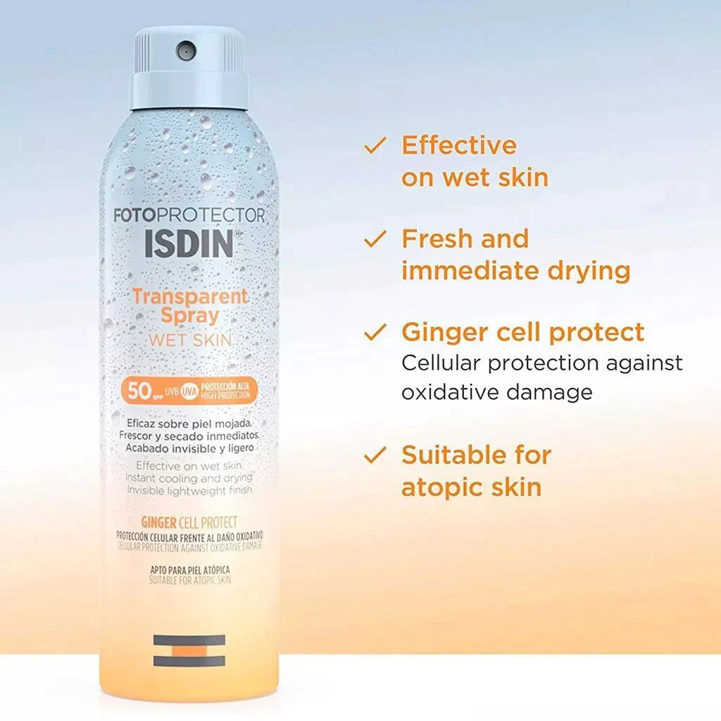 ISDIN واقي شمسي بخاخ شفاف SPF50 للبشرة الرطبة 250 مل