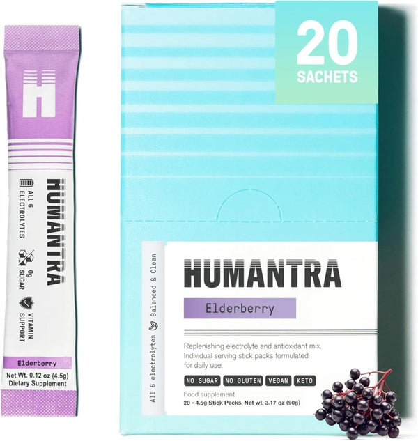 Hydration Packets | Zero Sugar Electrolyte Hydration Multiplier,Immune & Metabolic Functions | Electrolytes Powder (20 count, Elderberry)