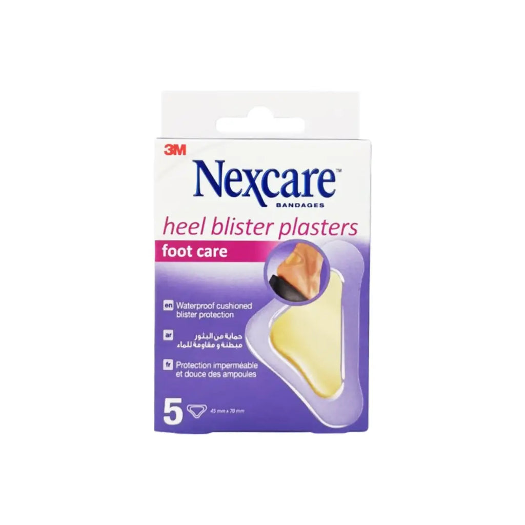 3M Nexcare Heel Blister Plasters 5 count box front view