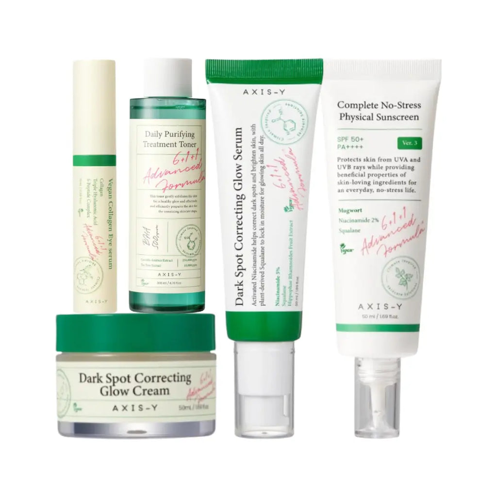 AXIS-Y Complete Glow Skincare Set | Toner, Dark Spot Serum, Glow Cream, Eye Serum & SPF50+ Sunscreen