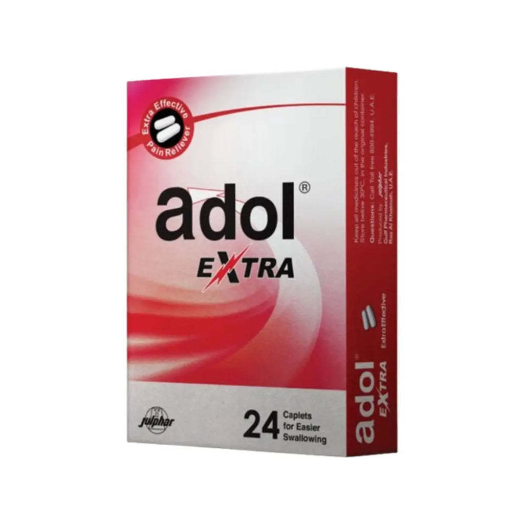 Adol Extra Caplets 24s pain relief formula with paracetamol and caffeine