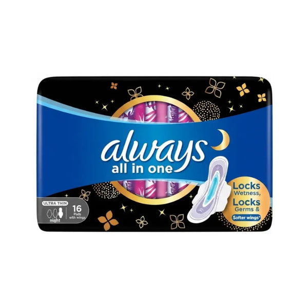 Always All In One Ultra Thin Night Pads with Wings 16s