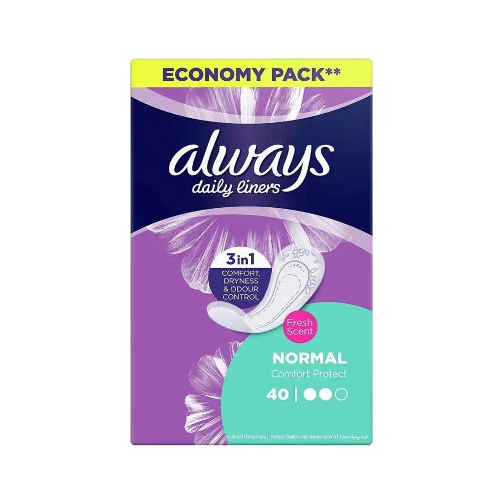 Always Daily Liners Normal Comfort Protect Fresh Scent 40s – Soft Pantyliners for Everyday Freshness
