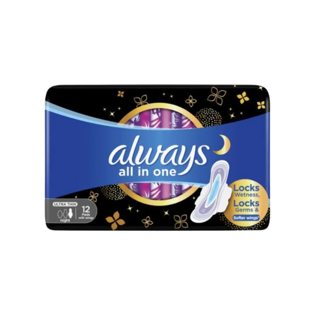 Always Ultra Thin Night Pads with Wings 12s – Overnight Sanitary Pads for Comfortable Protection