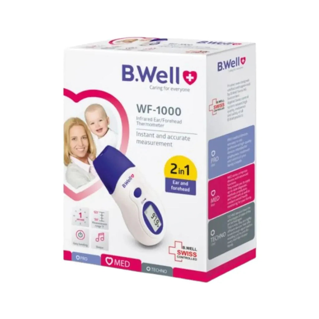 B WELL مقياس حرارة الأذن/الجبين بالأشعة تحت الحمراء WF-1000