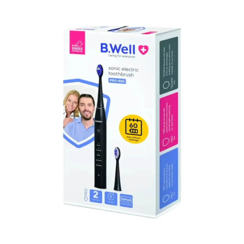B.Well Sonic Electric Toothbrush PRO-850 Black – Rechargeable Toothbrush with 5 Brushing Modes
