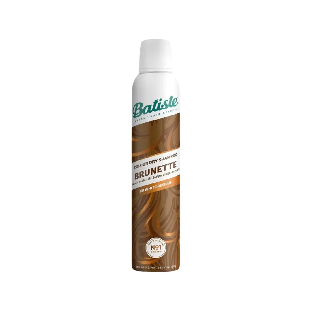 Batiste Dry Shampoo Brunette 200ML bottle for refreshing brown hair and reducing oil between washes.
