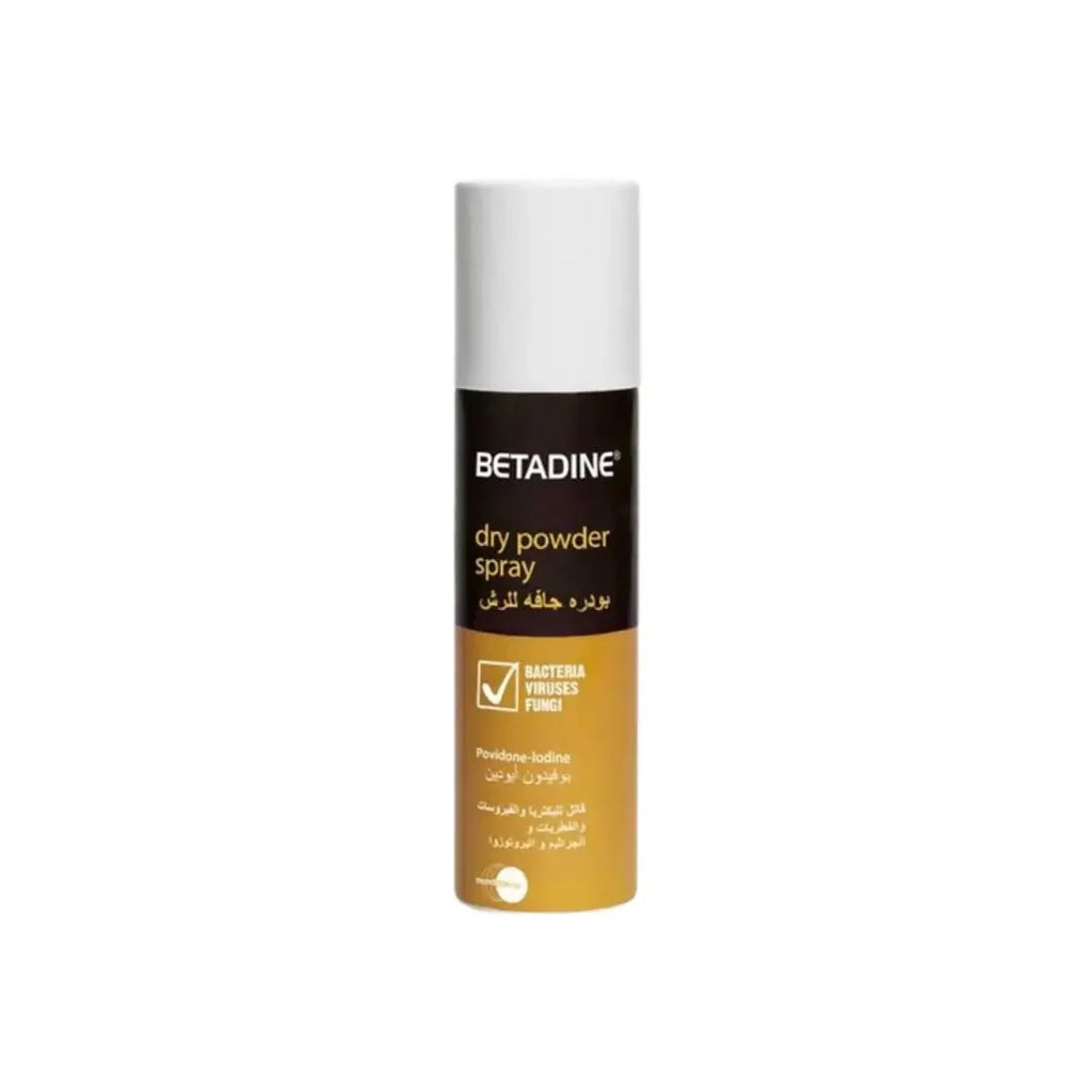 Betadine Dry Powder Spray 55g – povidone-iodine antiseptic spray for wound care and infection prevention