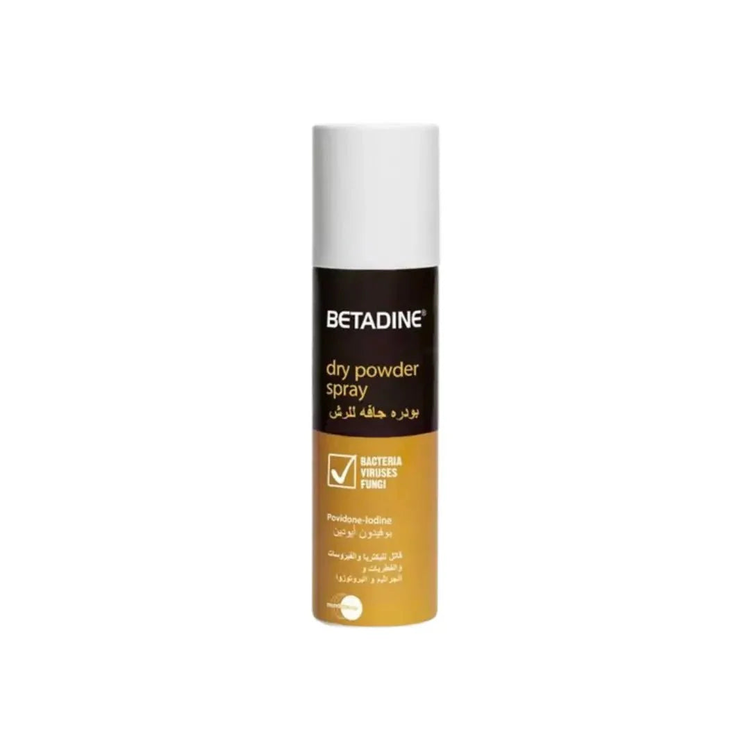 Betadine Dry Powder Spray 55g – povidone-iodine antiseptic spray for wound care and infection prevention