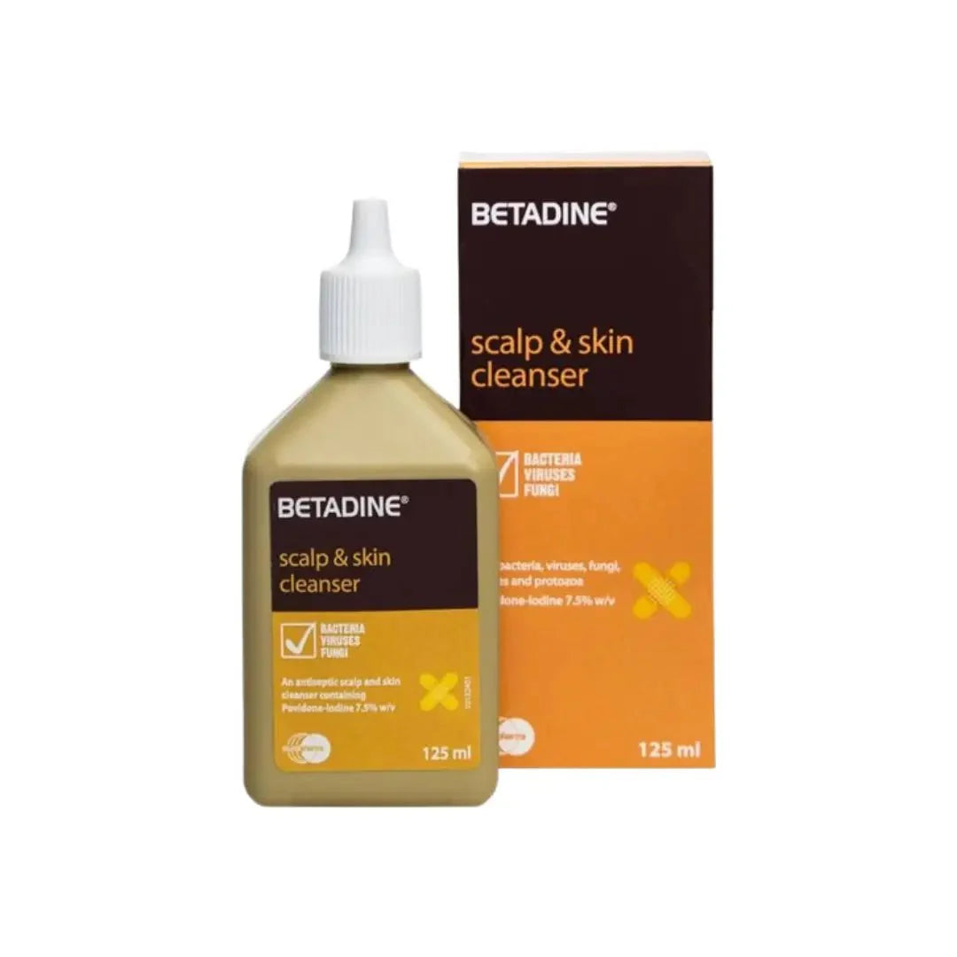 Betadine Scalp & Skin Cleanser 125ml – povidone-iodine antiseptic cleanser for scalp and skin hygiene