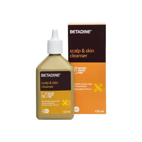 Betadine Scalp & Skin Cleanser 125ml – povidone-iodine antiseptic cleanser for scalp and skin hygiene