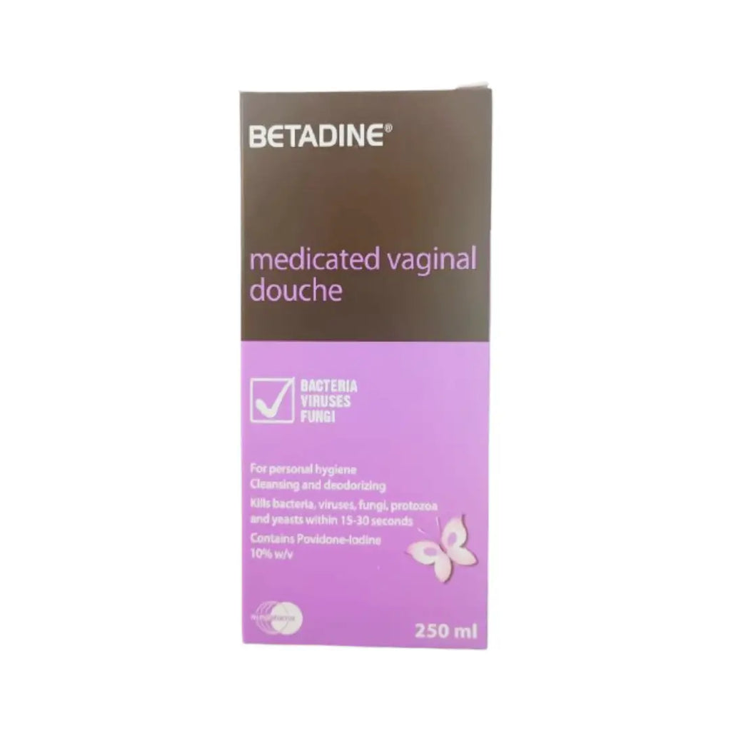 Betadine Vaginal Douche 250ml – gentle povidone-iodine solution for feminine hygiene and cleansing