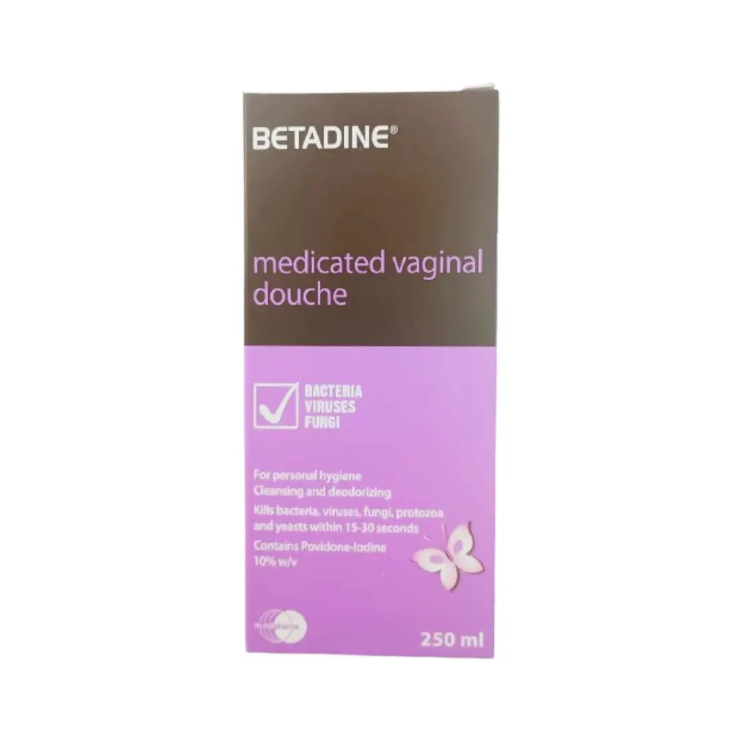 Betadine Vaginal Douche 250ml – gentle povidone-iodine solution for feminine hygiene and cleansing