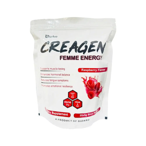 BioAro Creagen Femme Energy Raspberry Stick Packs 5g x 20s – Women’s Energy & Daily Wellness Supplement