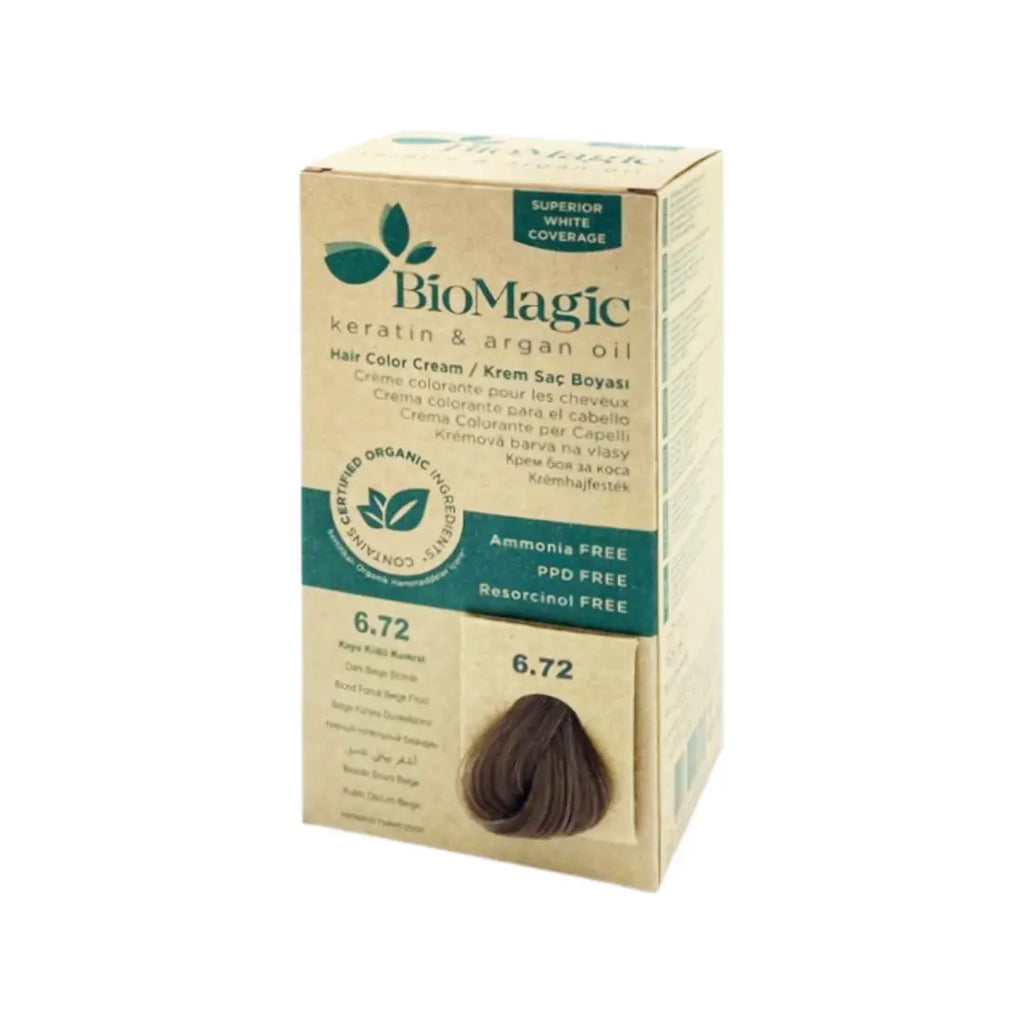 BioMagic Hair Color Dark Beige Blonde 6.72 – Permanent Hair Dye with Keratin & Argan Oil