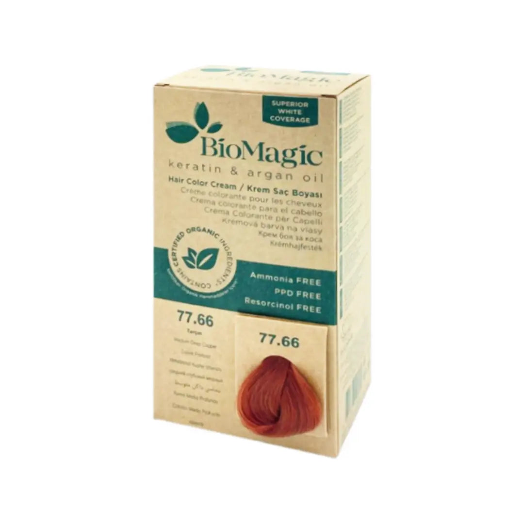 BioMagic Hair Color Medium Deep Copper 77.66 – Permanent Hair Dye with Keratin & Argan Oil