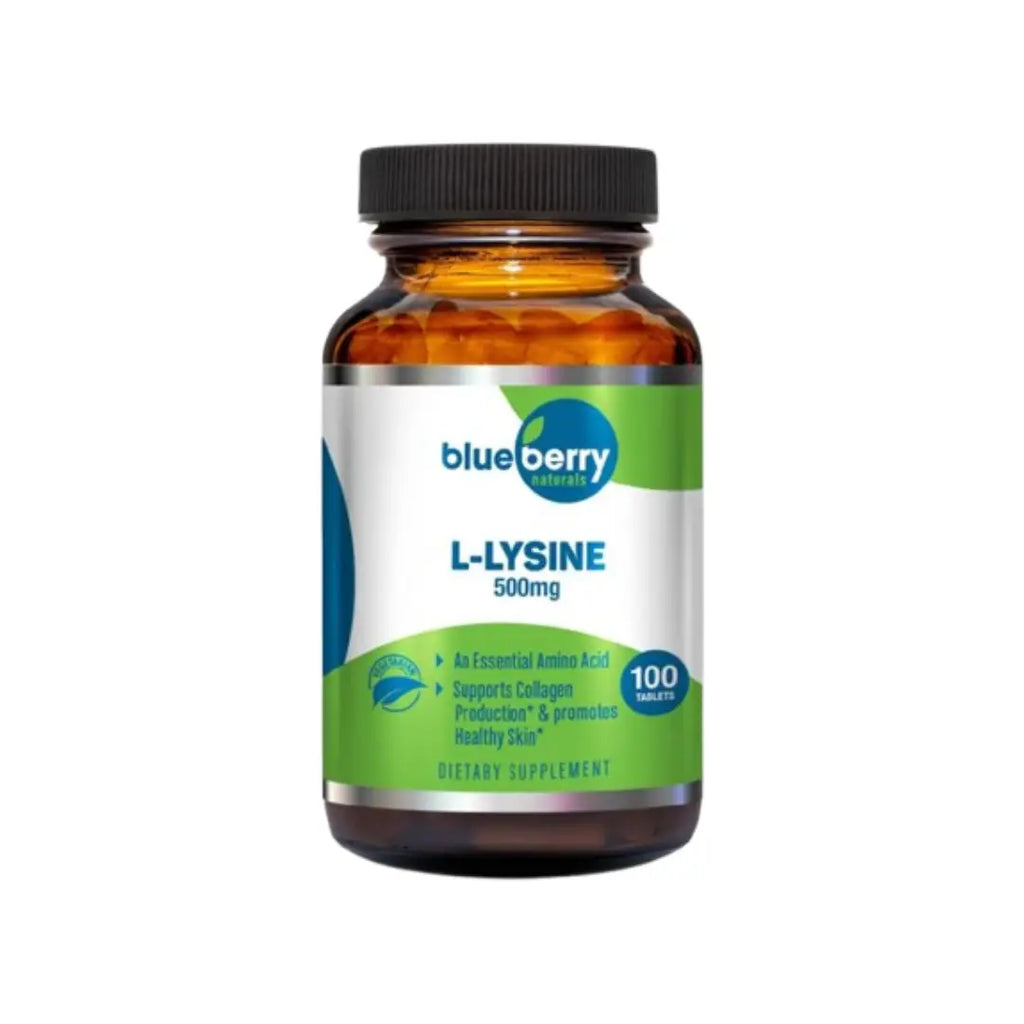 Blueberry Naturals L-Lysine 500mg Tablets 100 Count – Essential Amino Acid Supplement for Daily Nutritional Support