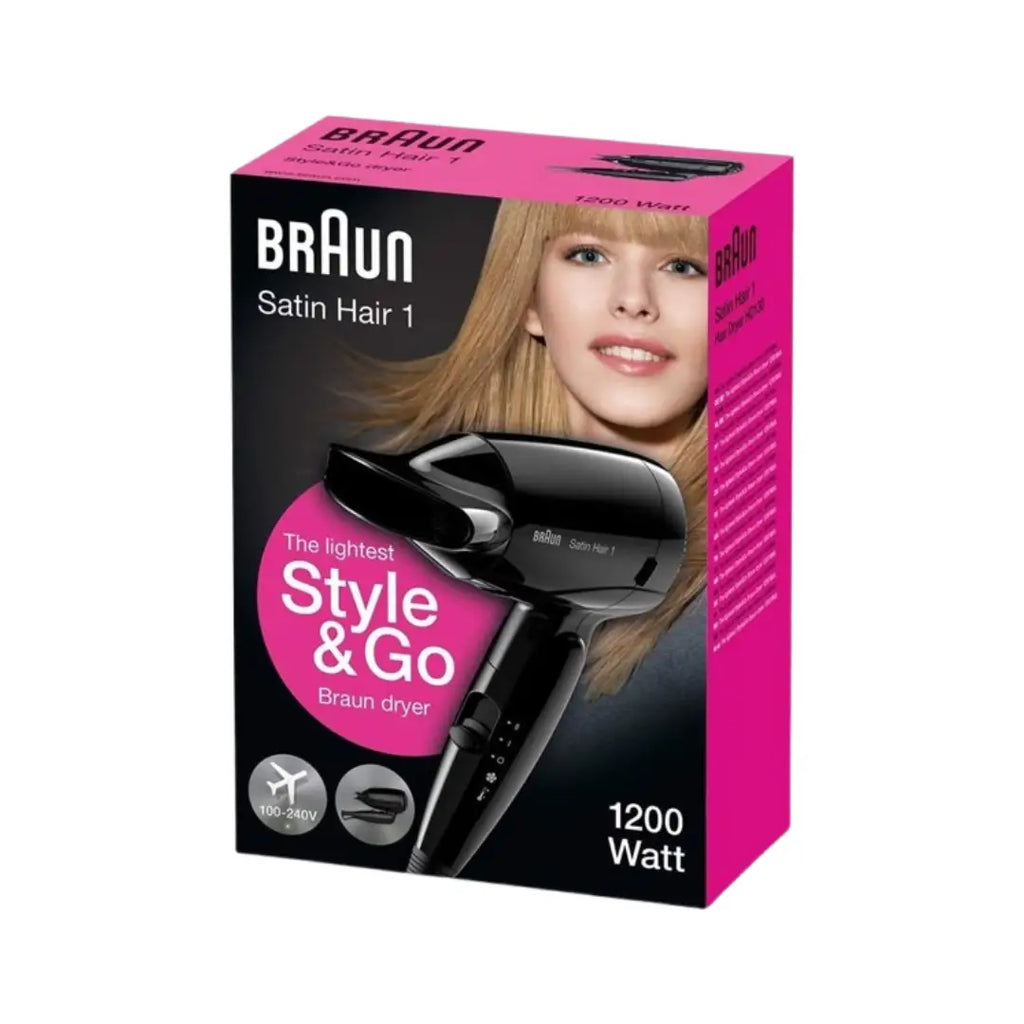 Braun Satin Hair 1 Hair Dryer HD130 – Compact Foldable Travel Hair Dryer with Multi-Voltage
