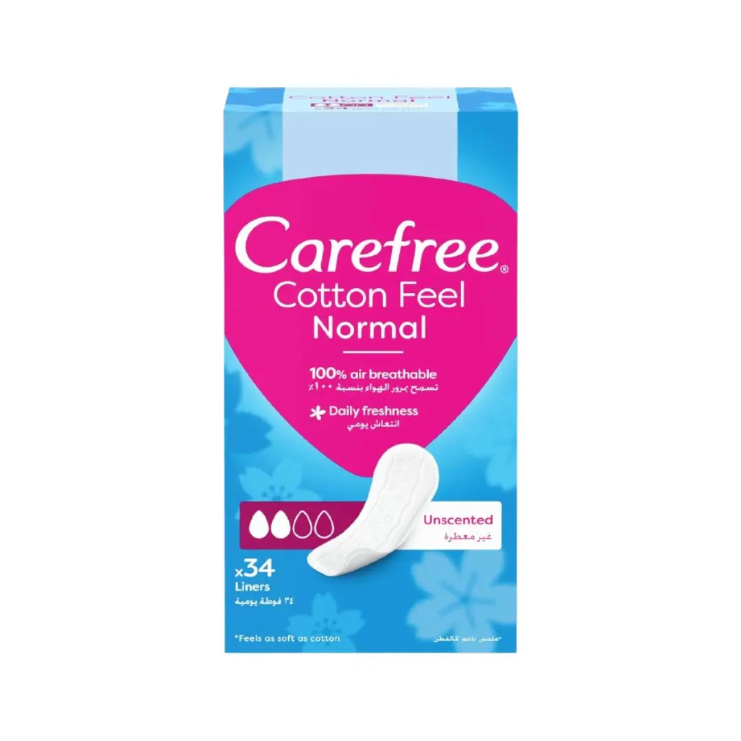 Carefree Cotton Feel Pantyliners Normal Unscented 34s – Daily Freshness Soft Comfort Liners