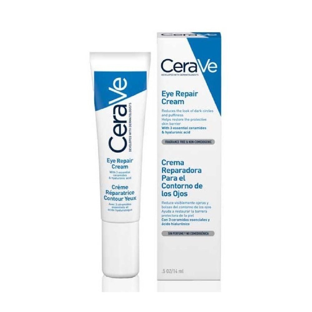 CeraVe Eye Repair Cream 14ml tube – hydrating under-eye cream with ceramides and hyaluronic acid.
