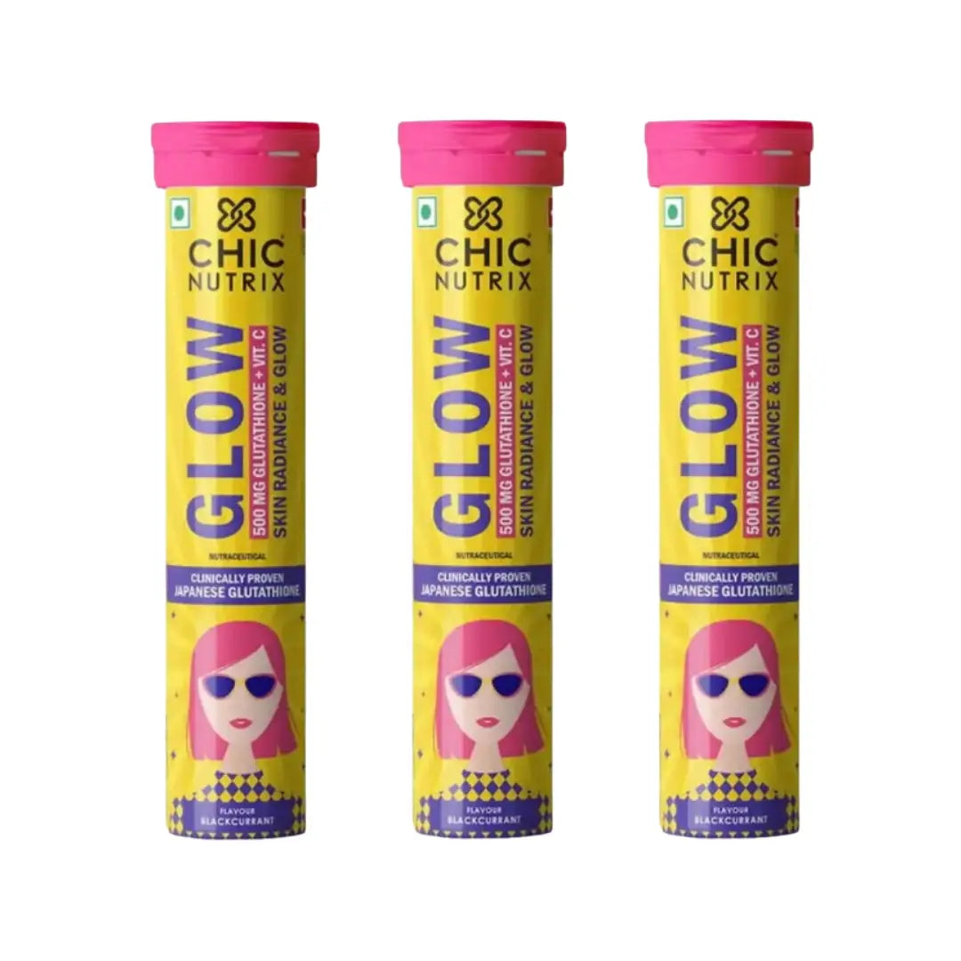 Chic Nutrix Glow 500mg Glutathione + Vitamin C Black Currant Effervescent Tablet 20s - 3 Packs