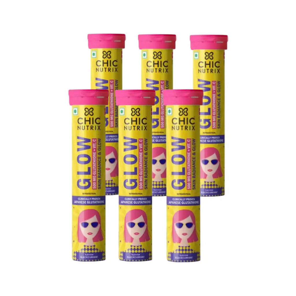 Chic Nutrix Glow 500mg Glutathione + Vitamin C Black Currant Effervescent Tablet 10s - 6 Packs