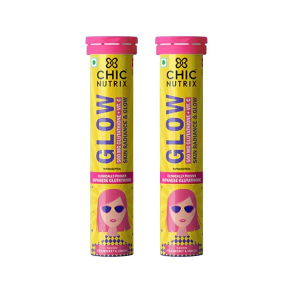 Chic Nutrix Glow 500mg Glutathione + Vitamin C Strawberry & Lemon Effervescent Tablet 20s - 2 Packs