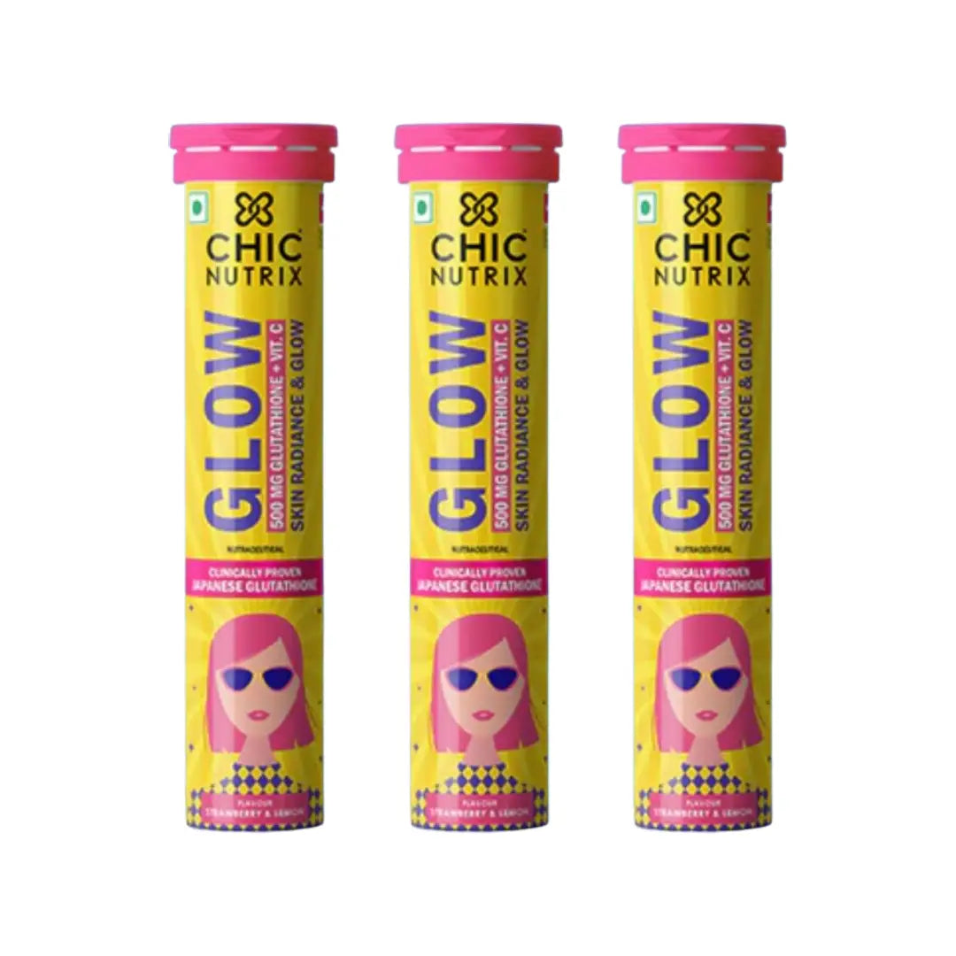 Chic Nutrix Glow 500mg Glutathione + Vitamin C Strawberry & Lemon Effervescent Tablet 10s -3 Packs