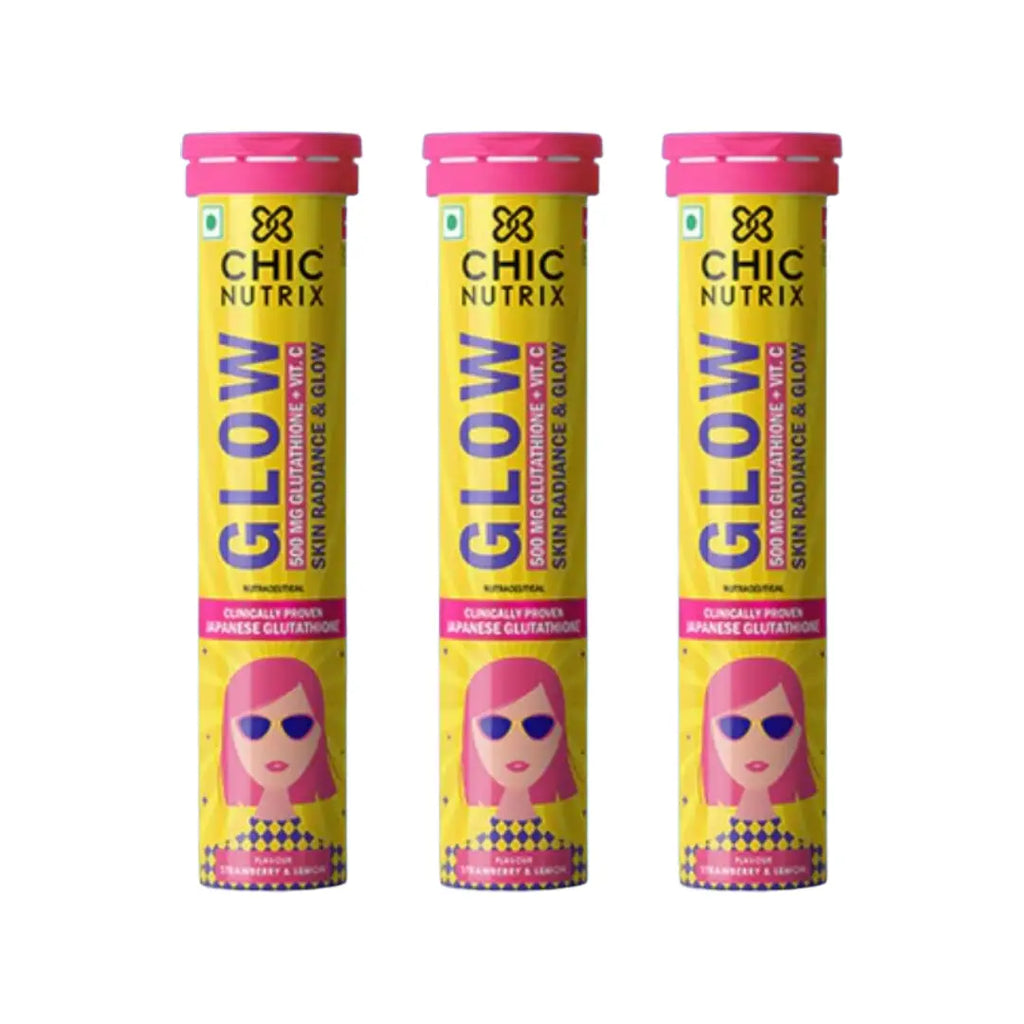 Chic Nutrix Glow 500mg Glutathione + Vitamin C Strawberry & Lemon Effervescent Tablet 20s -3 Packs