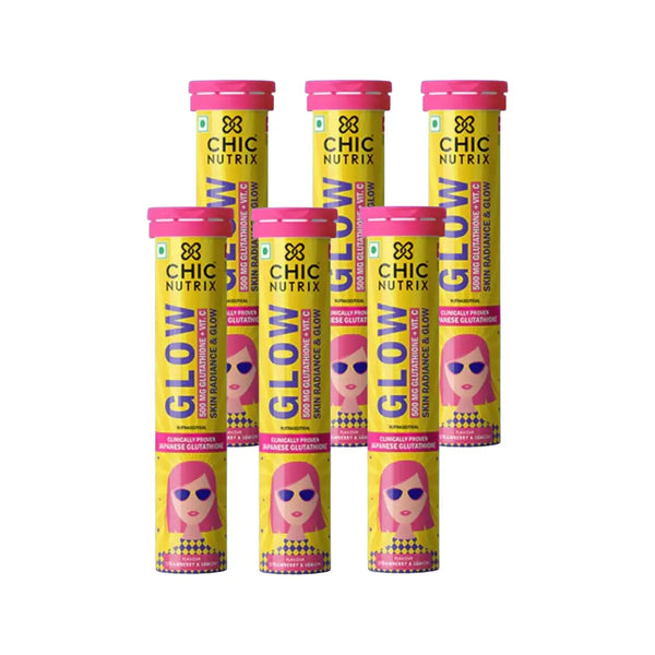 Chic Nutrix Glow 500mg Glutathione + Vitamin C Strawberry & Lemon Effervescent Tablet 10s -6 Packs