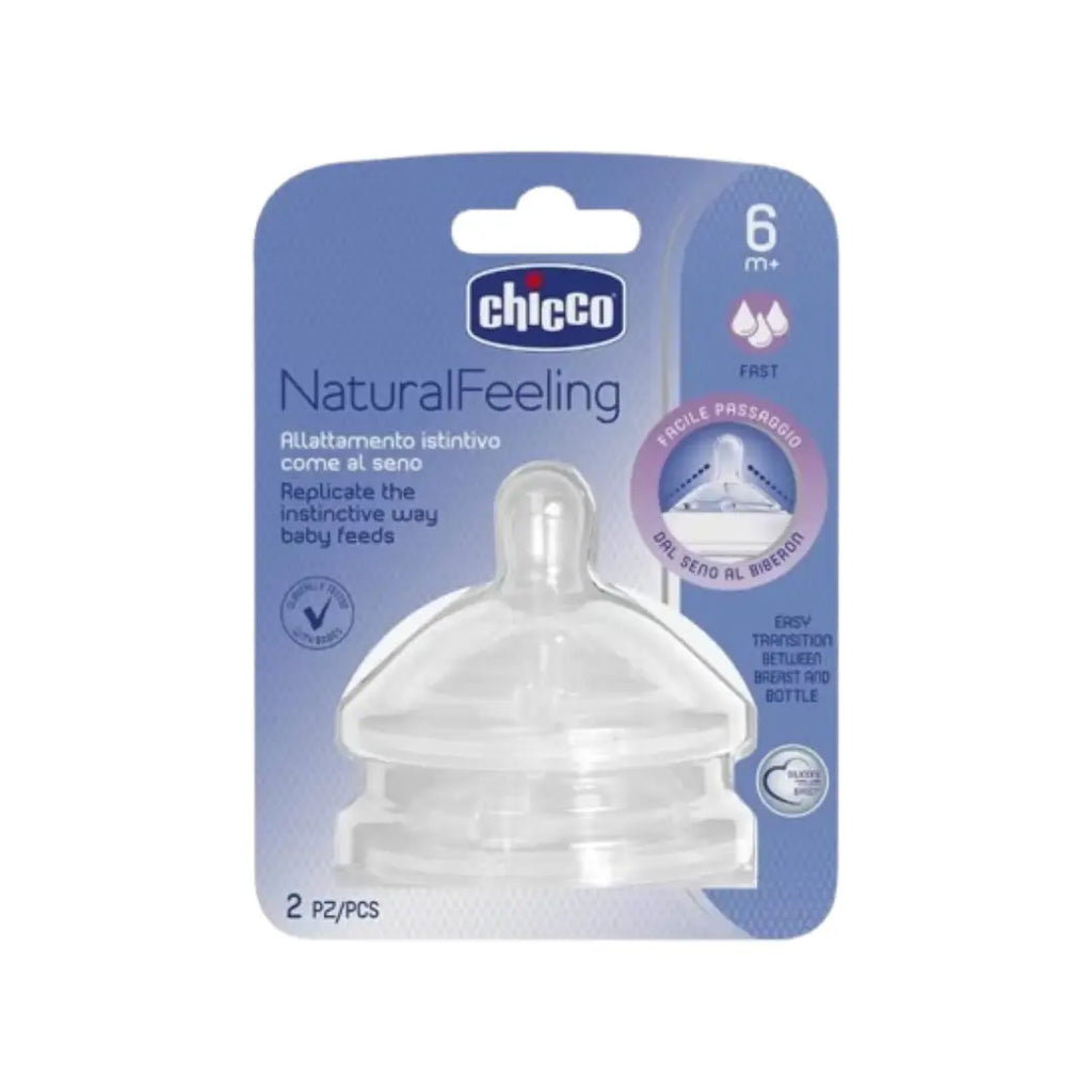 Chicco Natural Feeling Teat 6M+ Fast Flow 2 Pack | Fast Flow Silicone Baby Bottle Teats