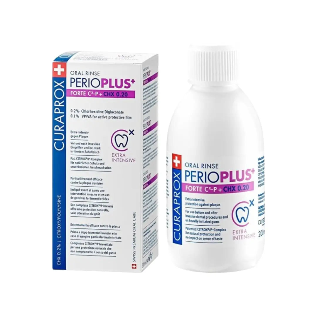 Curaprox Perio Plus+ Forte 0.20% Mouthwash 200ml | Chlorhexidine Antibacterial Oral Rinse | Intensive Gum Care & Plaque Control