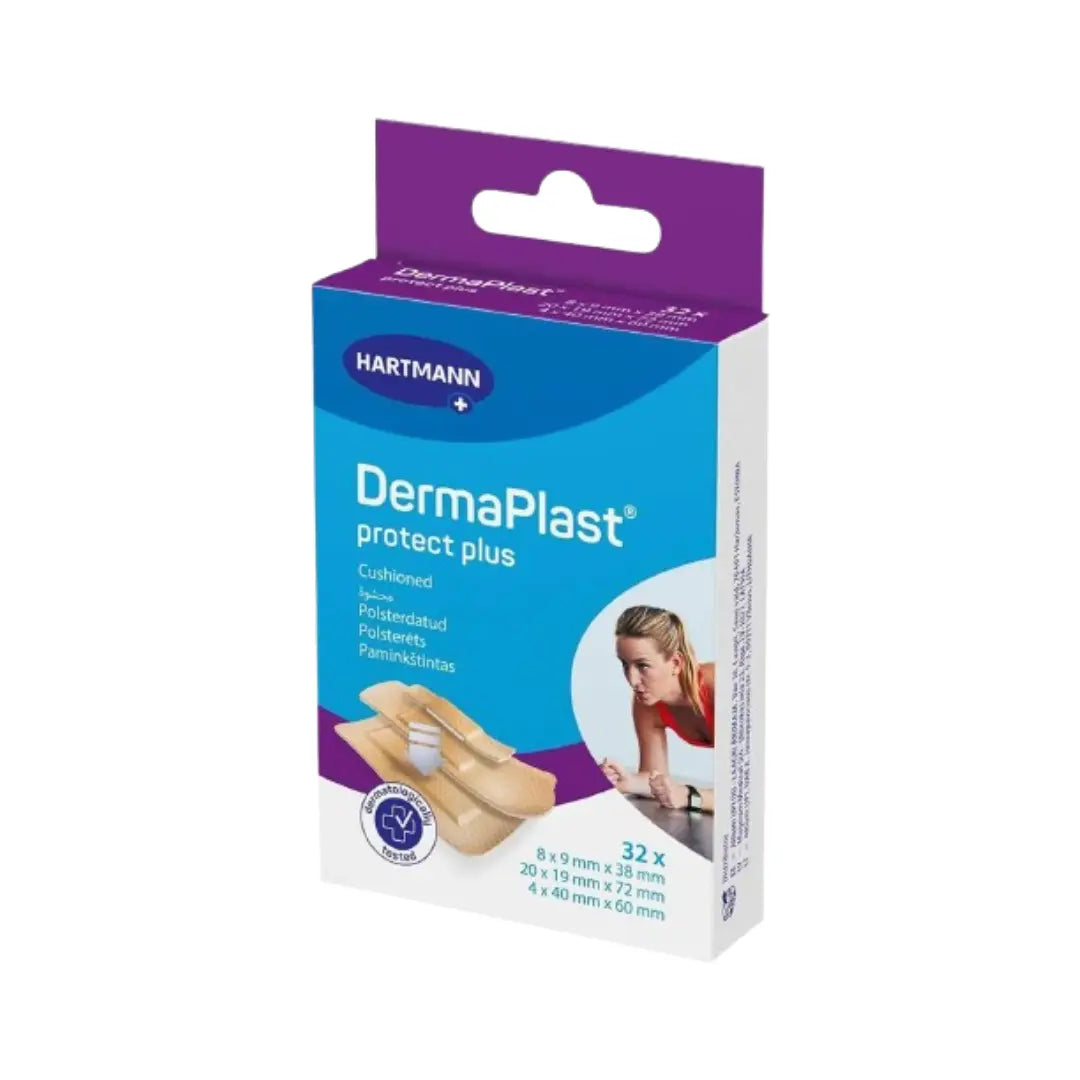 DermaPlast Protect Plus Plaster 32s 535424 | Water-Resistant Cushioned Wound Plasters