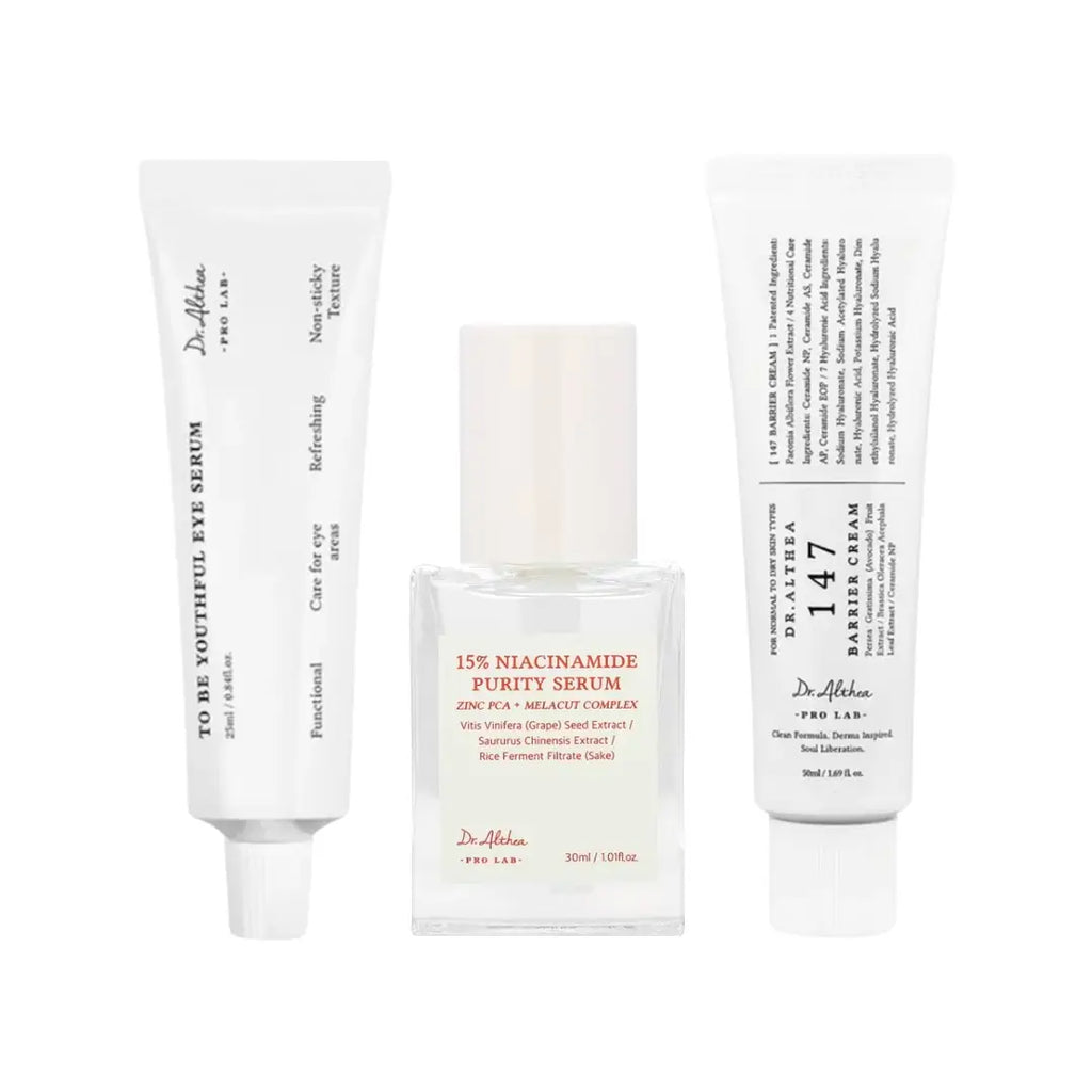 Dr. Althea Niacinamide Skincare Set | Purity Serum 30ml, 147 Barrier Cream 50ml & Youthful Eye Serum 25ml