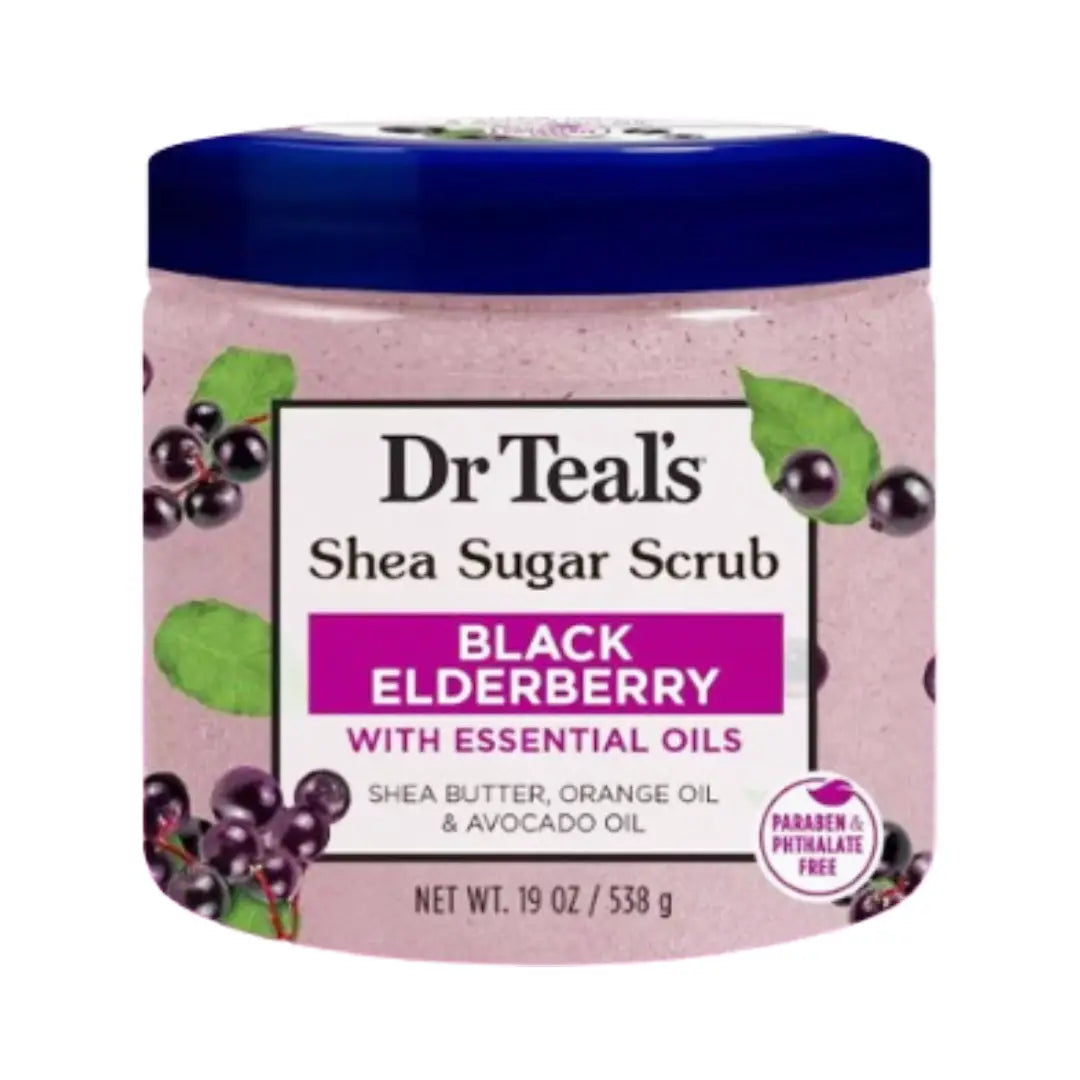 Dr. Teal’s Shea Butter Sugar Scrub Black Elderberry 538g – Exfoliating & Hydrating Body Scrub