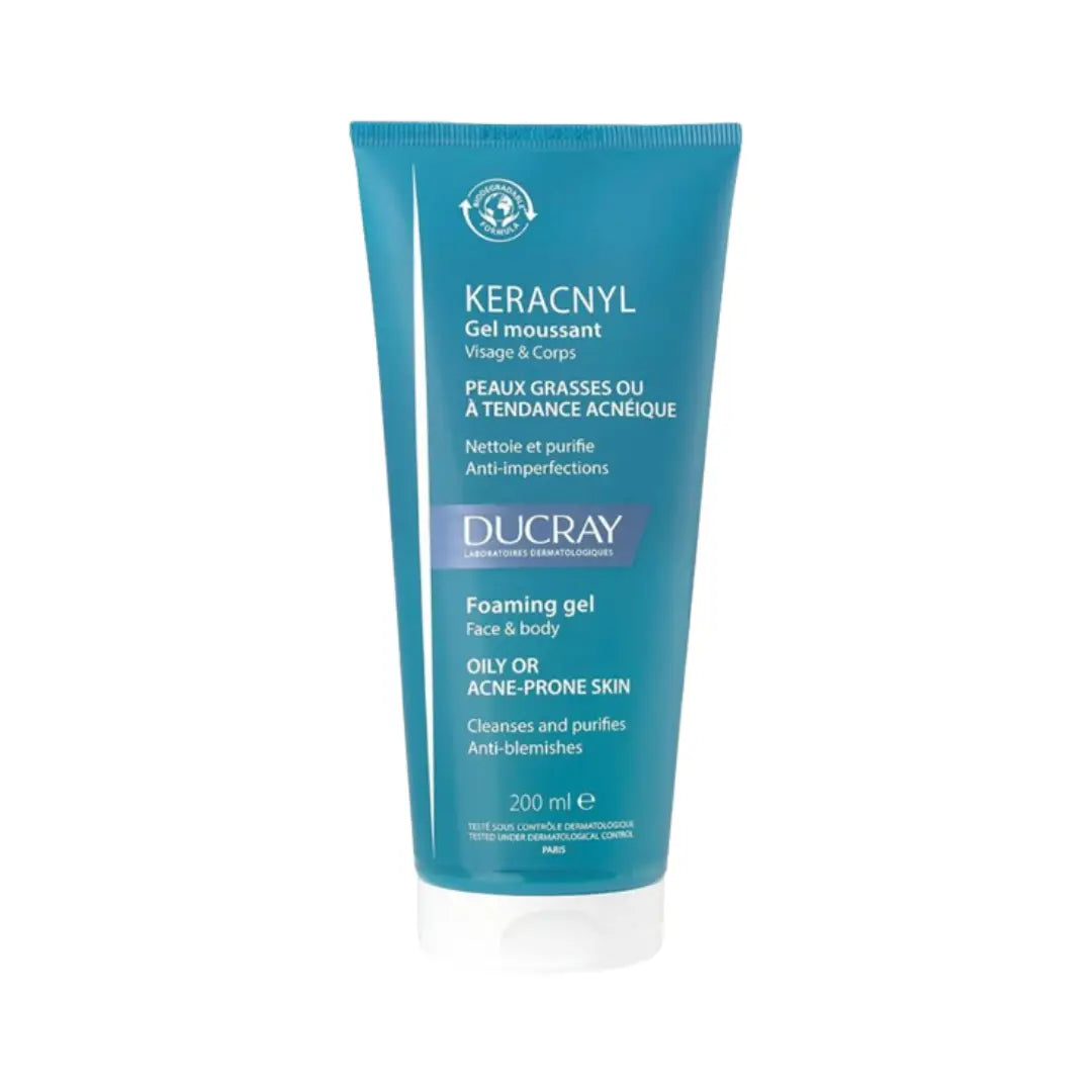 Ducray Keracnyl Foaming Gel 200ml – Face Cleanser for Oily and Blemish-Prone Skin