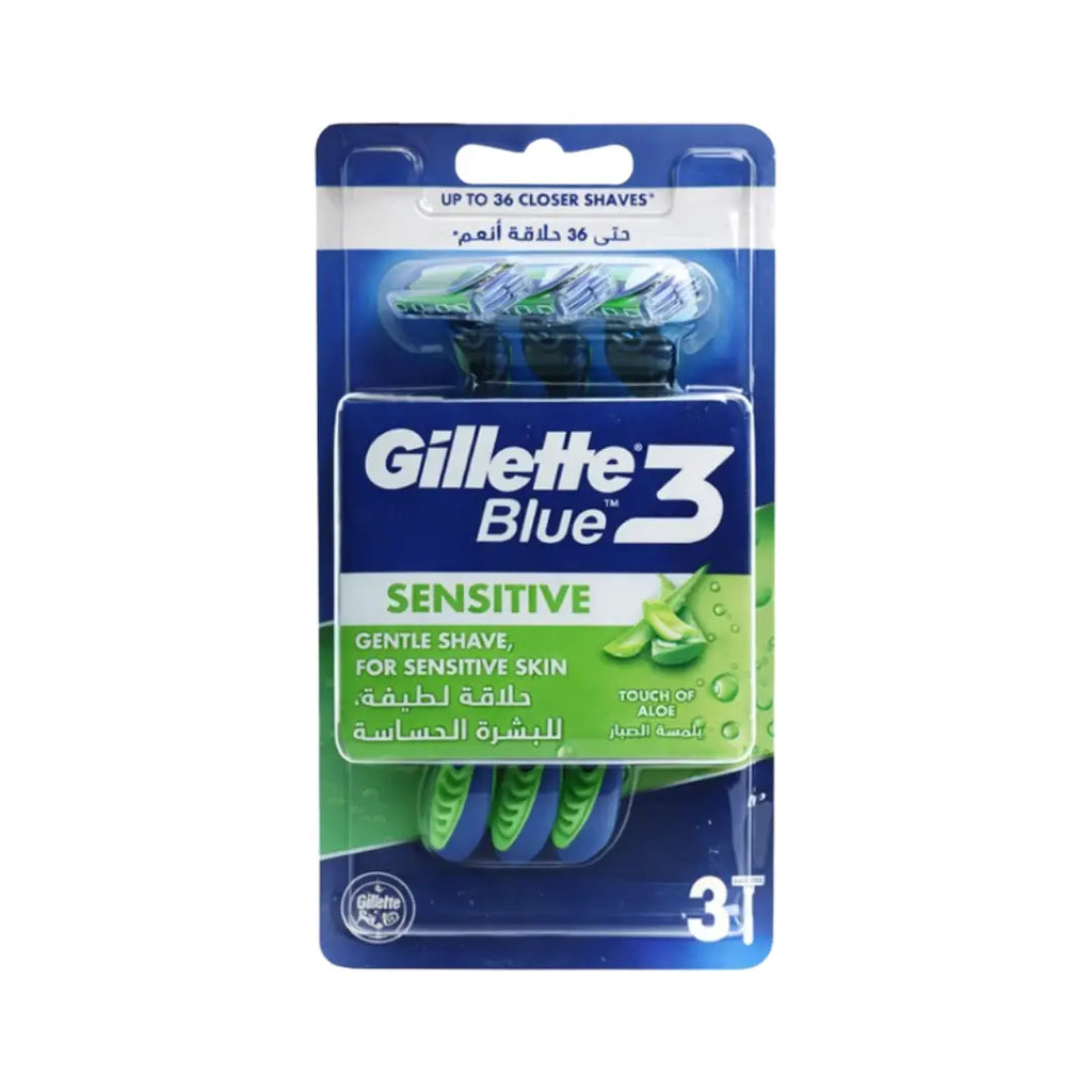 Gillette Blue 3 Sensitive Disposable Razors 3s | Triple Blade Razors for Sensitive Skin & Comfortable Shaving