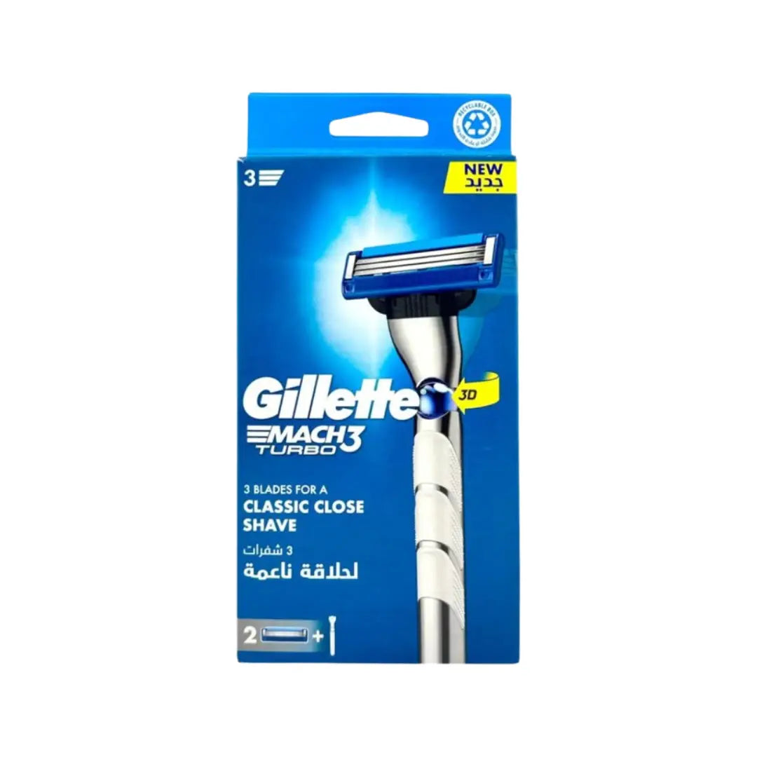 Gillette Mach3 Turbo 3D Ball Razor Handle & Blade Refills 2s | 3-Blade Razor for Smooth Shaving