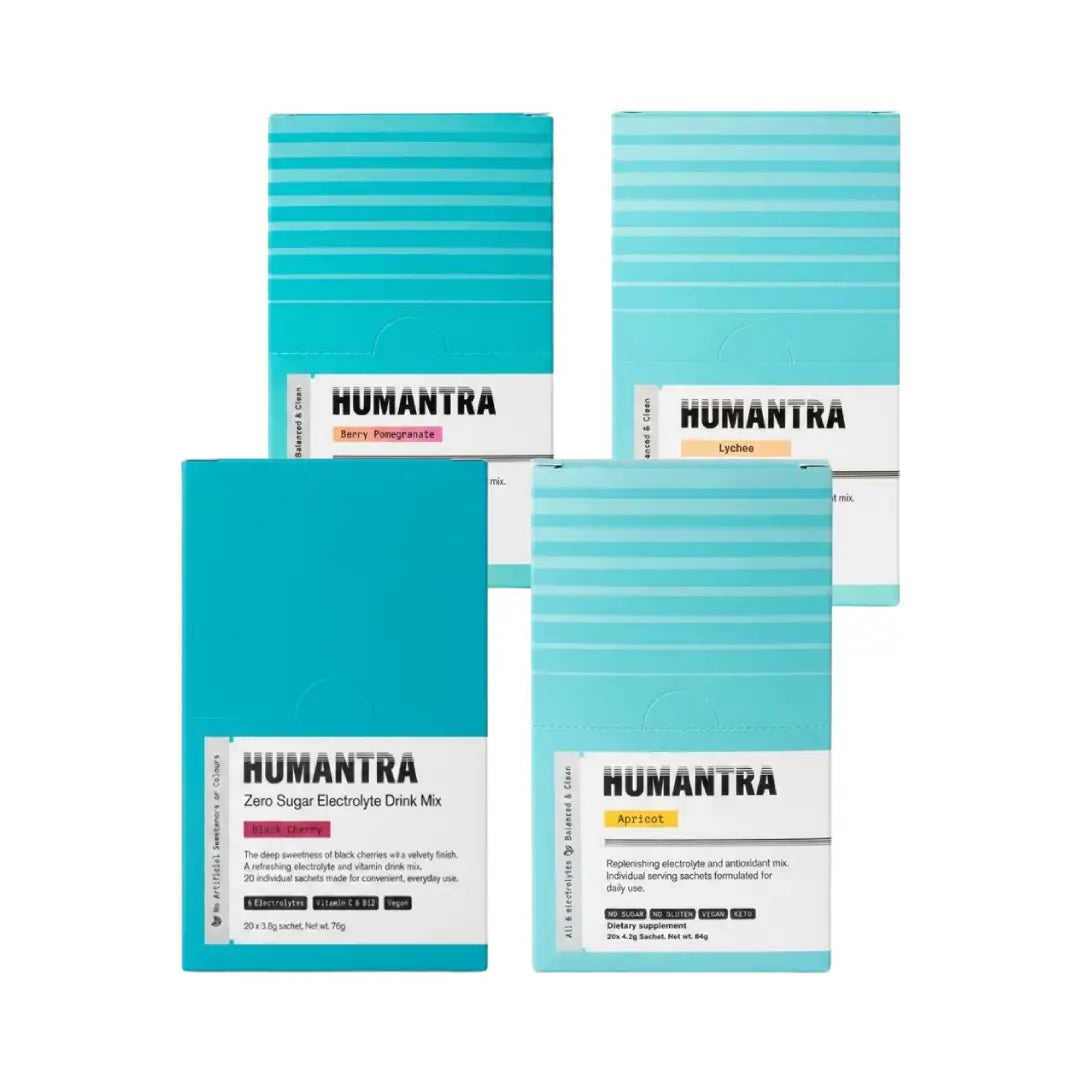 Humantra Hydration Packets Sachets 20s Pack of 4 – Black Cherry, Lychee, Berry Pomegranate & Apricot