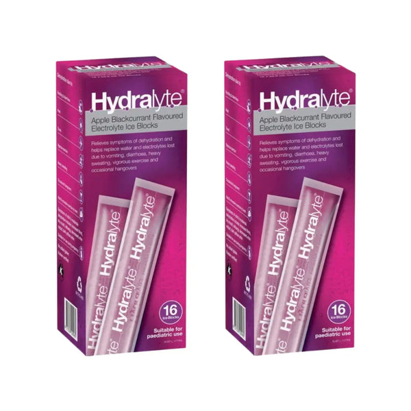 Hydralyte Electrolyte Ice Block Apple Blackcurrant 16s - 2 Packs