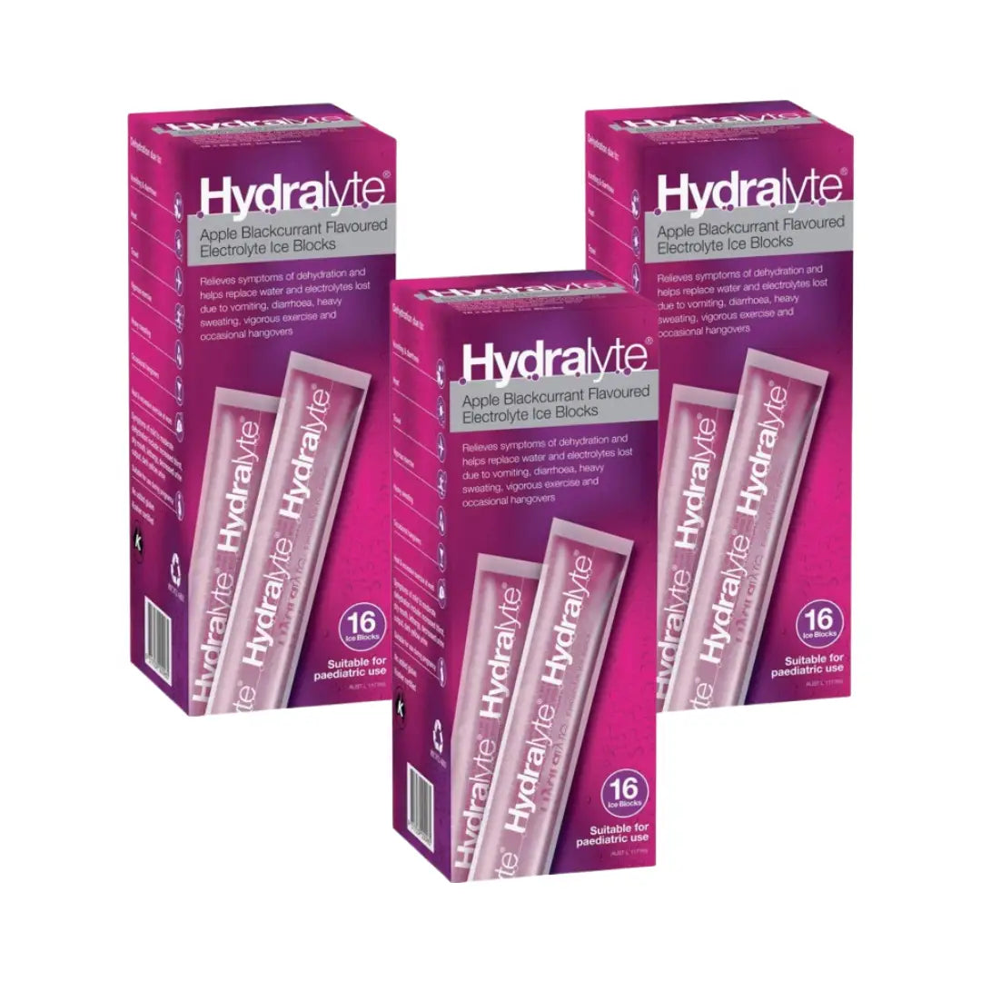 Hydralyte Electrolyte Ice Blocks Apple Blackcurrant 16s – 3 Packs | Oral Rehydration Frozen Electrolyte Ice Pops