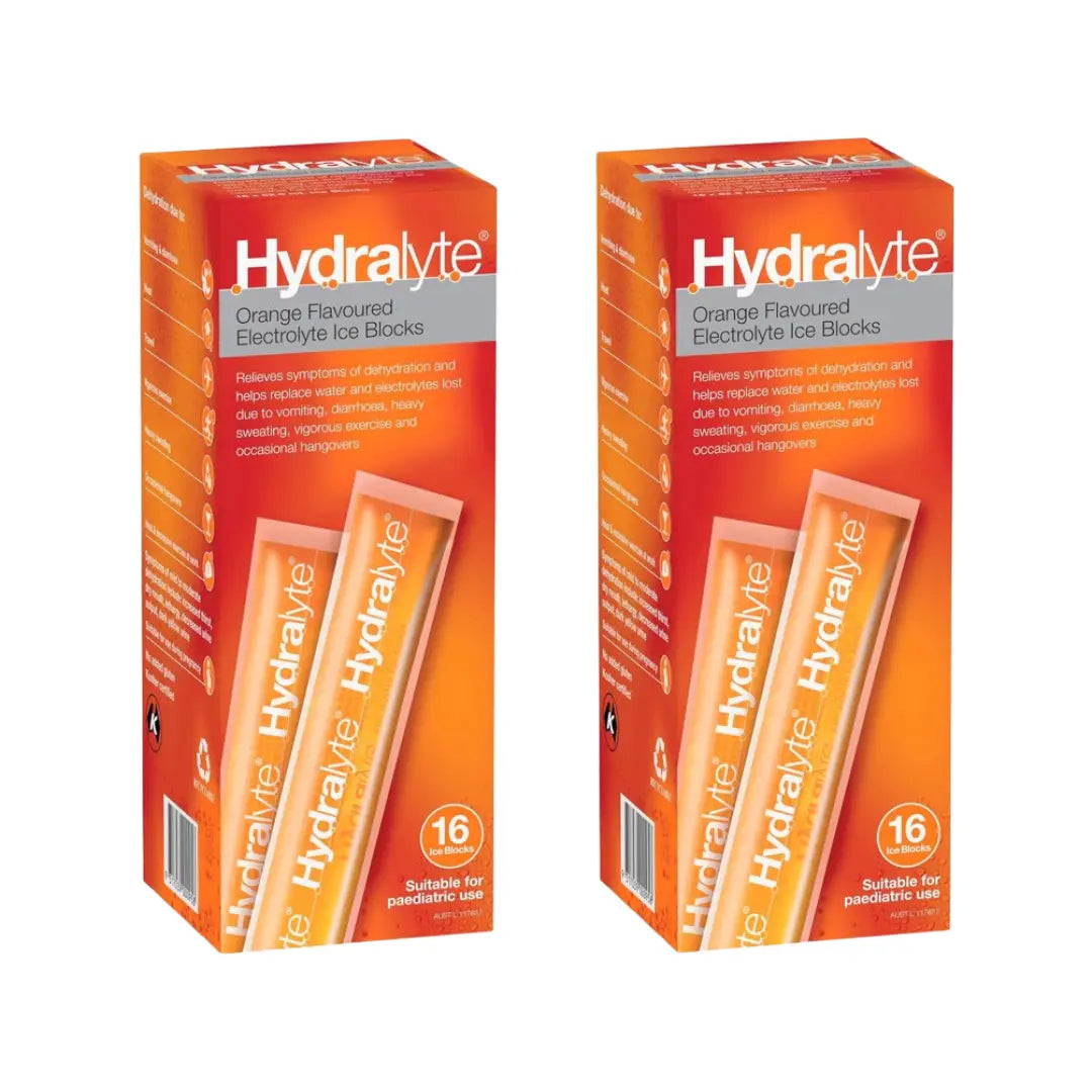 Hydralyte Electrolyte Ice Blocks Orange 16s – 2 Packs | Oral Rehydration Frozen Electrolyte Ice Pops