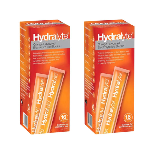 Hydralyte Electrolyte Ice Block Orange 16s - 2 Packs