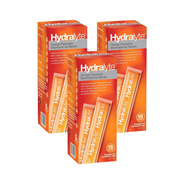 Hydralyte Electrolyte Ice Block Orange 16s - 3 Packs