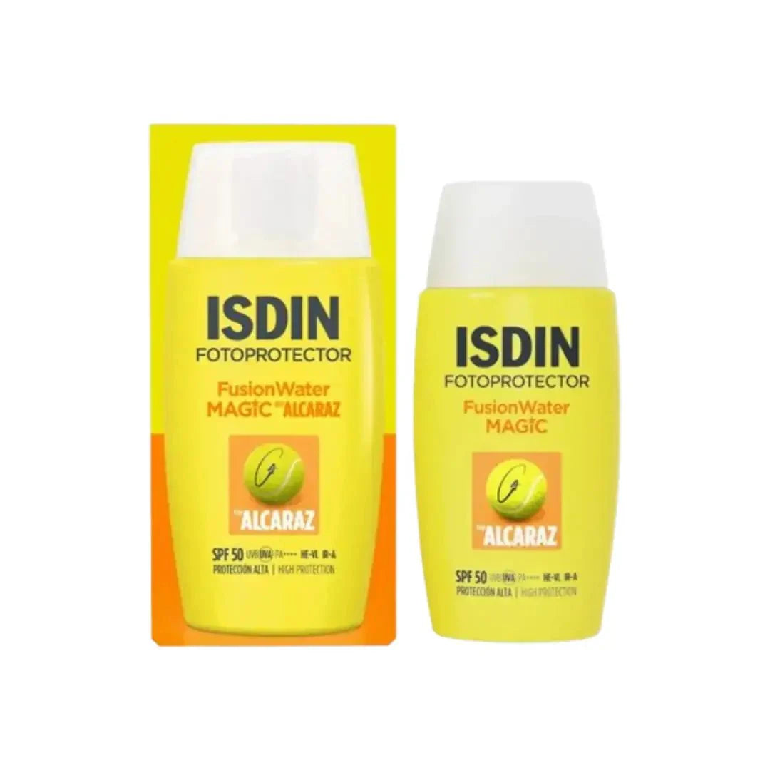 واقي الشمس فيوجن واتر ماجيك ألكاراز بعامل حماية SPF50+ من ISDIN بحجم 50 مل + كرة تنس مجانية من كارلوس ألكاراز