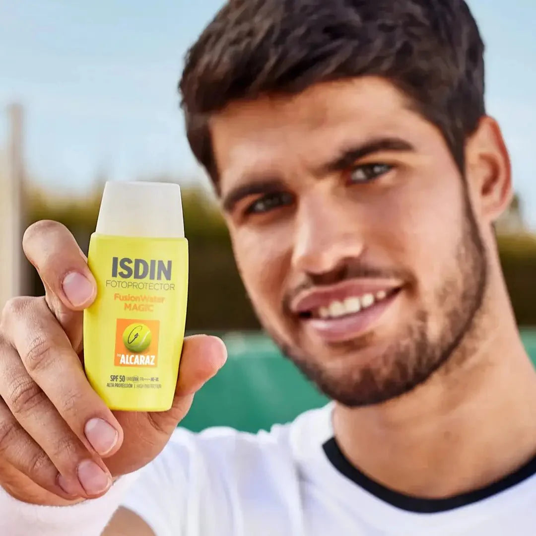 واقي الشمس فيوجن واتر ماجيك ألكاراز بعامل حماية SPF50+ من ISDIN بحجم 50 مل + كرة تنس مجانية من كارلوس ألكاراز