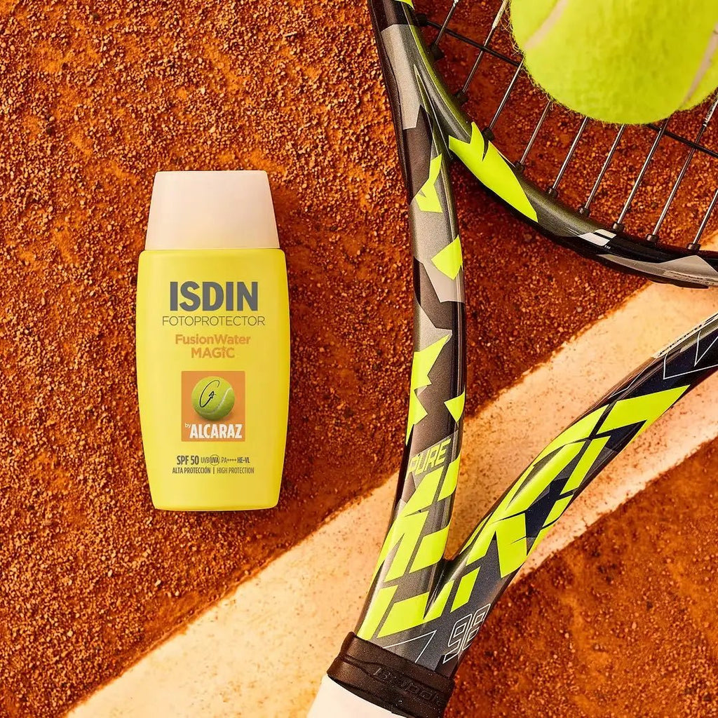 واقي الشمس فيوجن واتر ماجيك ألكاراز بعامل حماية SPF50+ من ISDIN بحجم 50 مل + كرة تنس مجانية من كارلوس ألكاراز