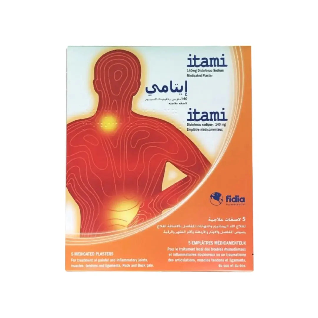 Itami 140mg Medicated Plaster 5s pack for targeted body comfort and localized relief patches