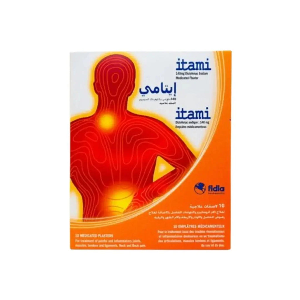 Itami 140mg Medicated Plaster 10s pack for targeted body comfort and localized relief patches