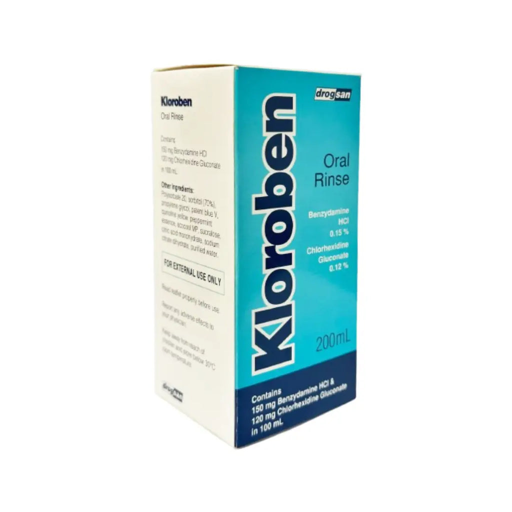 Kloroben Oral Rinse 200ml | Chlorhexidine & Benzydamine Mouthwash | Antiseptic Oral Care for Gum & Throat Support
